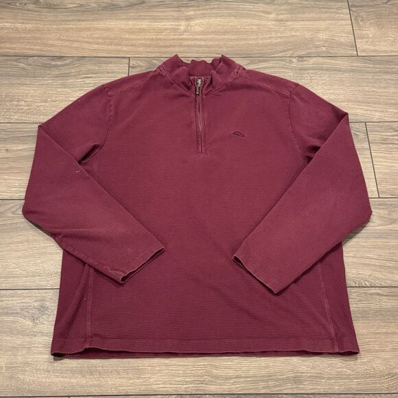 Men’s Tommy Bahama 1/4 Zip Pullover Sweater Size XL Burgundy Long Sleeve Modal - Picture 1 of 8